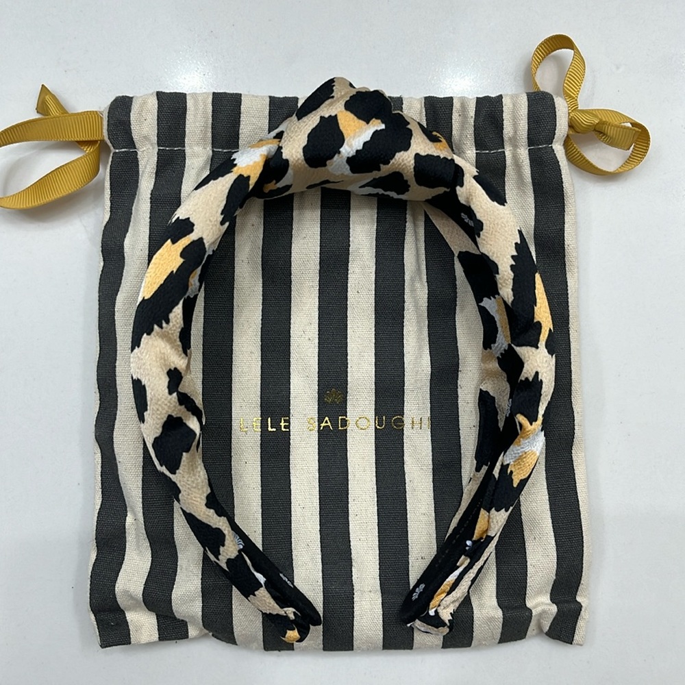 Lele Sadoughi leopard print headband with dust bag